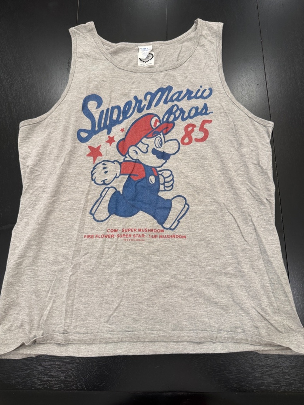 Super Mario Bros Graphic Tank Top - Grey with Red & Blue